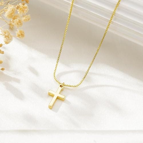 Yoosteel Cross Necklace for Women Girls - Dainty 14K-Gold-Plated Cross Choker Pendant Necklaces Simple Tiny Cute Necklace Christian Baptism Religious Faith Jewelry Gift Christmas Stuff for Teen Girl Women thumbnail 8