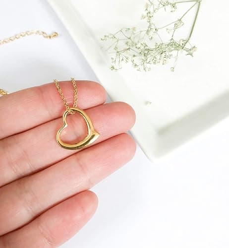 Altitude Boutique Open Heart Necklace for Women Floating Heart Necklace Hypoallergenic Simple Heart Necklace I Love You Necklace (Gold, Rose Gold, Silver) - Gold thumbnail 6