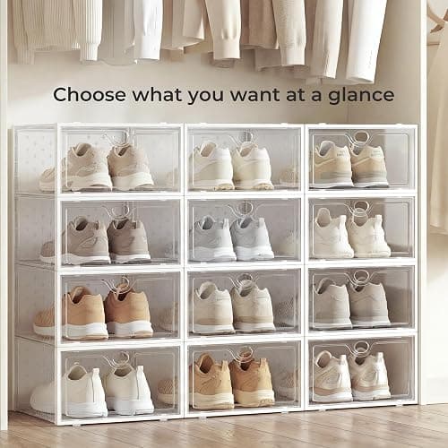 Pinkpum 15 Pack X-Large Shoe Storage Boxes Fit US Size 11, Shoe Organizer for Closet Clear Plastic Stackable Shoe Dispaly Case Holder Bins, Sneaker Storage for Sneakerheads White for Home and Family thumbnail 7