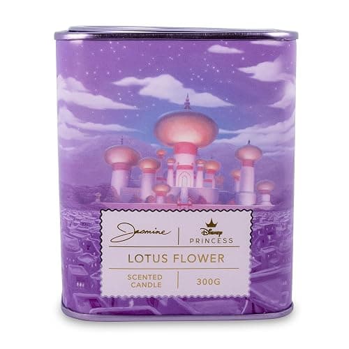 Disney Princess Home Collection Jasmine 11-Ounce Scented Tea Tin Candle with Water Lily Aromatic Fragrance | 28-Hour Burn Time | Home Decor Housewarming Essentials, Cute Gifts and Collectibles - Image 1