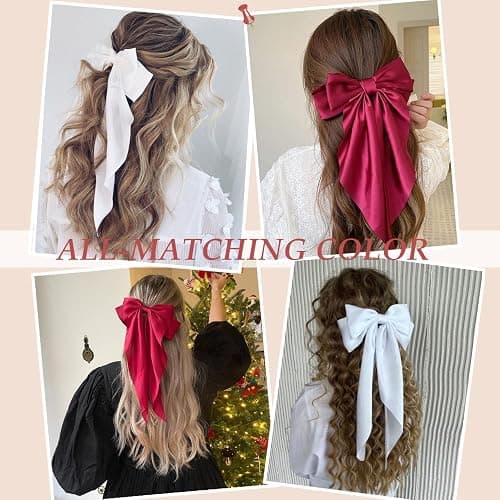 Hair Bows for Women & Girls: Big Bow Clips with Ribbons - Bow-Knot Clips for Thick & Thin Hair, Nonslip Claw Clips, 5 PCS thumbnail 5