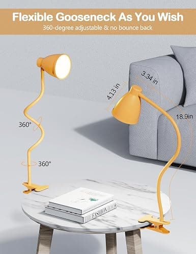 BOHON Clip on Light, 10W 38 LED Desk Lamp with Clamp, 5 Color 10 Brightness Auto Off Timer, Flexible Neck Clip Lamp, Desk Lights for Office Home Bed Bedside Reading, Bright Yellow thumbnail 5