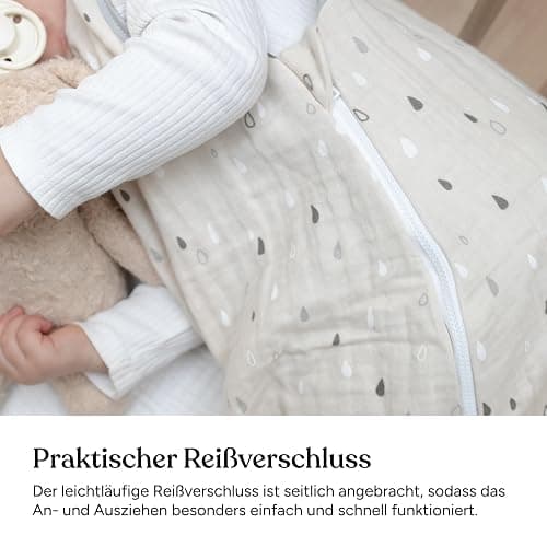 Ehrenkind® Baby Sommerschlafsack Rund Musselin | aus weicher OEKO-TEX zertifizierter Bio-Baumwolle | Sommer Baby Schlafsack Baby 1 TOG Gr. 50/56 Grau-Weiße Punkte - 50-56 - Grau-Weiße Punkte thumbnail 9