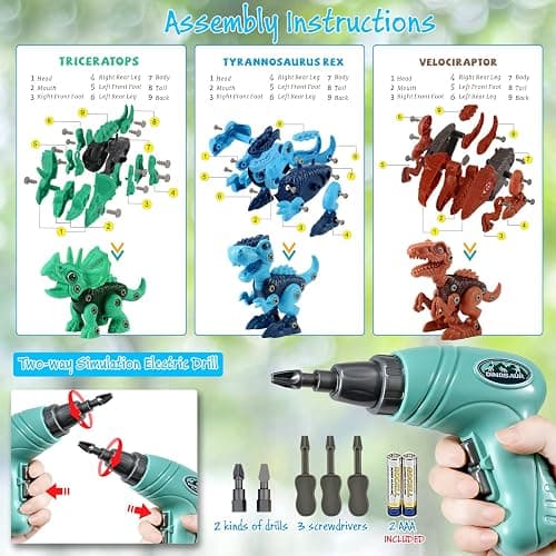 Dinosaur STEM Toys for Kids 3-5, Take Apart Dinosaur Toys with Electric Drill, Educational Building Toy & Construction Set, DIY Christmas Birthday Gifts for 3 4 5 6 7 8 Years Old Boys and Girls thumbnail 4