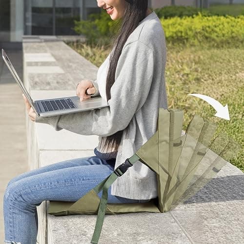 Night Cat Stadium Seat Cushion: Folding Portable Bleacher Seat Pads with Back Support for Camping Outdoor Sports Army Green thumbnail 2