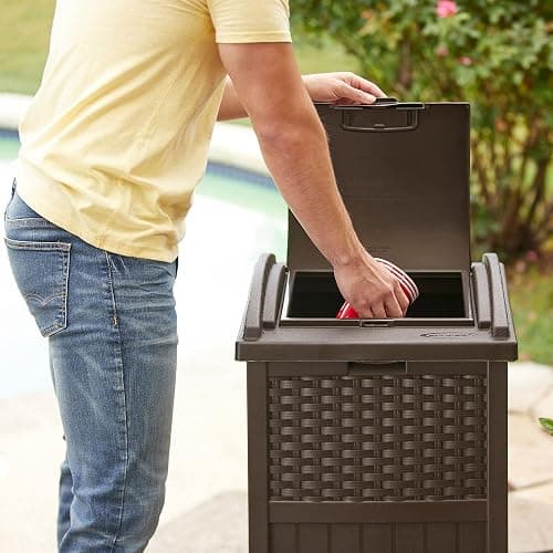Suncast 33 Gallon Commercial Outdoor Trashcan Hideaway with Lid for 30 to 33 Gallon Trash Bags for Garage, Backyard, or Garden, Brown thumbnail 9