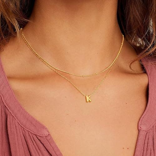 Thaivor Initial Necklaces for Women 14K Gold Plated Bubble Letter Necklace Layered Dainty Cute Choker Pendant Stack Jewelry Fashion Accessories Teen Trendy Gift thumbnail 4