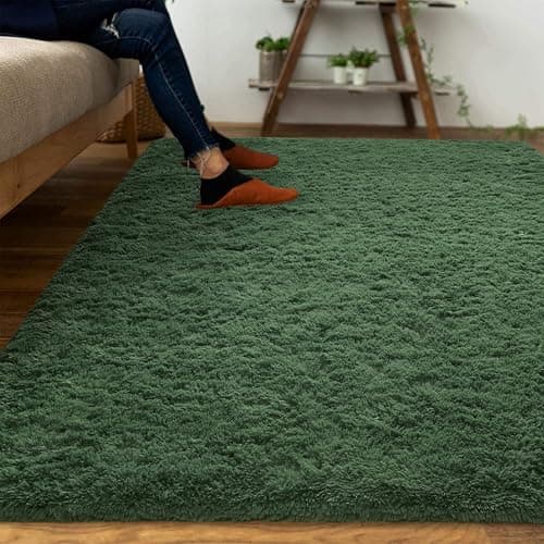 DweIke Fluffy Dark Green Rugs for Bedroom Living Room, 3x5 Feet Soft Plush Shaggy Forest Hunter Green Girls Boys Kids Rug, Non-Slip and Machine Washable Carpet for Dorm Nursery Classroom Decor thumbnail 8
