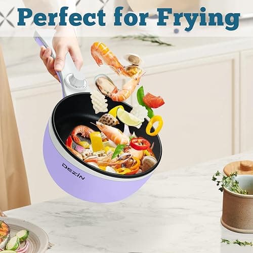 Dezin Hot Pot Electric Upgraded, Non-Stick Sauté Pan, Rapid Noodles Electric Pot, 1.5L Mini Portable Hot Pot for Steak, Egg, Fried Rice, Ramen, Oatmeal, Soup with Power Adjustment - 1.5L(Without Steamer) - Beige thumbnail 4