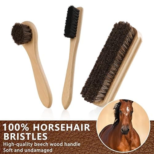 Awaydol 10 PCS Leather Care Kit - Horsehair Brushes,Saddle Soap,Waterproofing Wax,Mink Oil Conditioner,Polishing Cloth,Microfiber cloth,Boot Shoe Shine Cleaning Kit Gift for Men Cowboy Husband Dad ﻿ thumbnail 2