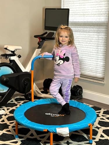 Ativafit 36inch Mini Toddler Trampoline for Kids Ages 1-6 Indoor Outdoor Folding Small Rebounder Trampoline with Foam Handle Safety Padded Cover Fun for Kids - Orange and Blue thumbnail 7