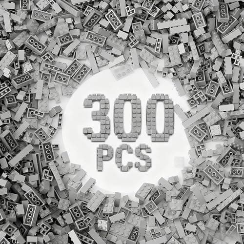 300Pcs Building Brick Bulk, Light Gray Bulk Bricks with 5 Sizes, Compatible with Lego and Parts and Pieces, Creative Halloween Christmas Building Block Toys for Boys Girls Ages 6 7 8 9 10 Years Old - Image 1