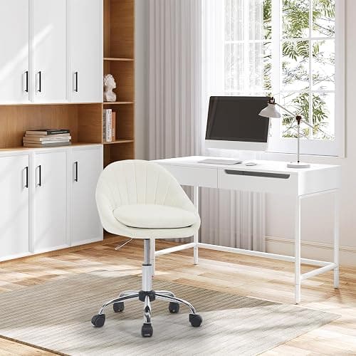 WOLTU Sedia da Scrivania per Casa Regolabile in Altezza con Rotelle, Sedia Trucco Girevole Ergonomica, Ufficio, Camera da Letto, Studio, Velluto, Crema, BS167cm thumbnail 6