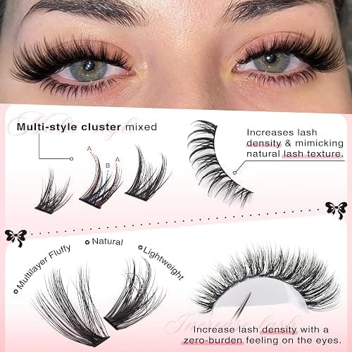 Goddvenus Wispy Lash Clusters Kit Cluster Eyelash Extensions Natural Lash Extension Kit C Curl Fluffy Individual Eyelashes with Bottom Lashes Clusters Waterproof Bond and Seal DIY at Home thumbnail 4