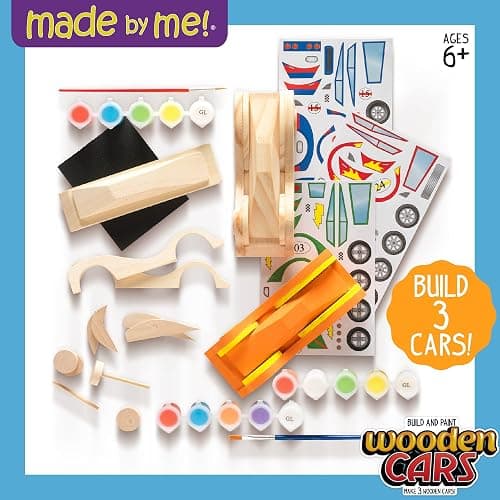 Made By Me Build & Paint Your Own Wooden Toys, DIY Wood Craft Kit, Easy to Assemble, 3 Cars thumbnail 2