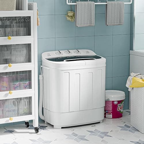 SUPER DEAL Compact Mini Twin Tub Washing Machine 13lbs Capacity Portable Washer Wash and Spin Cycle Combo, Built-in Gravity Drain for Camping, Apartments, Dorms, College, RV’s and Small Spaces thumbnail 2