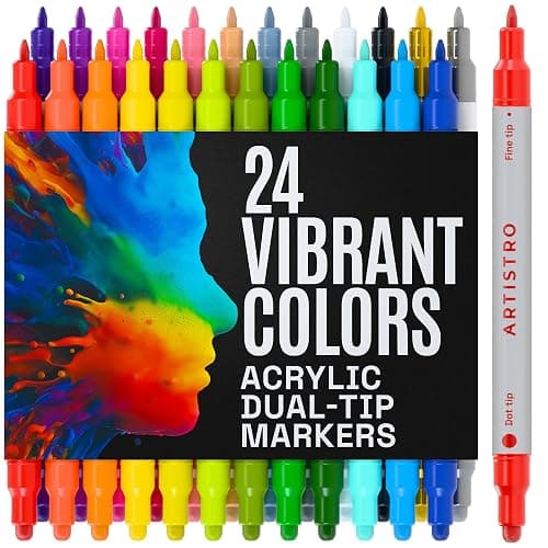 ARTISTRO 24 Acrylic Paint Markers for Rock, Fabric, Wood, Glass, Craft, Decoration - Dual-Tip Paint Pens - Stocking Stuffers, Christmas Gift Idea for Teens, Grandkids, Kids - Art Supplies - Image 1