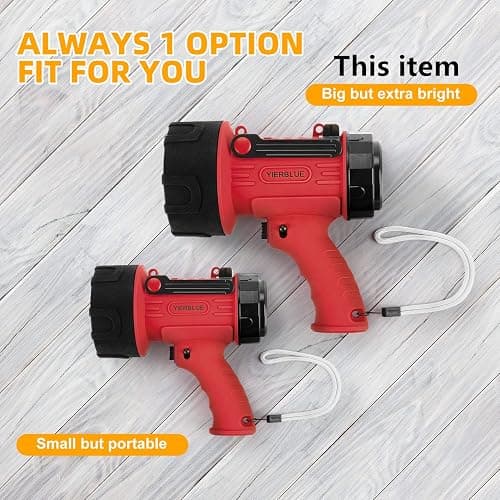 YIERBLUE Rechargeable Spotlight Flashlight with 2000,000 High Lumen LED | IP67 Waterproof Long Running Spot Light searchlight, Impact Resistant Handheld Spotlight with Foldable Stand and Red Lens thumbnail 8