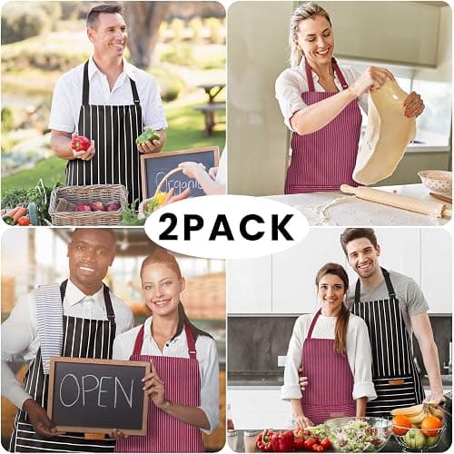 BeLuyi 2 Pack Adjustable Bib Apron with 2 Pockets Chef Cooking Kitchen Restaurant Aprons for Women Men thumbnail 7