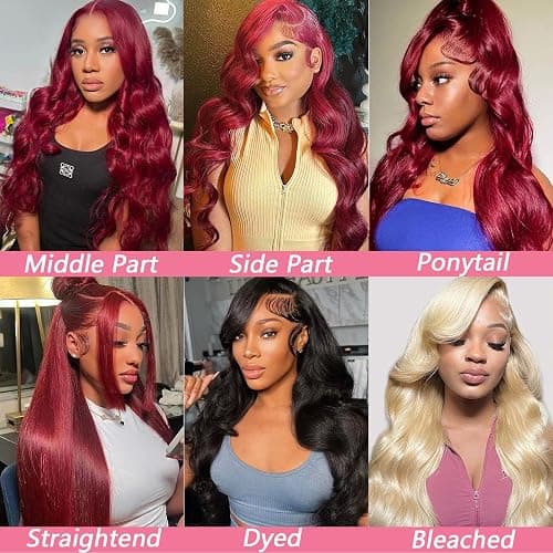 METDIO 99J Burgundy wig human hair 13x4 body wave lace front wigs human hair 180 Density Pre Plucked Glueless Wine red colored lace front wig for Women 26inch thumbnail 4