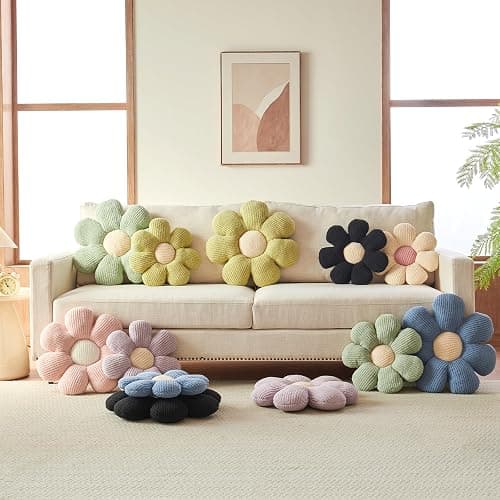 Xuyier Flower Shaped Throw Pillow,Soft Daisy Pillow with Decorative Pillows for Bed Couch Chair Floor, Flower Plush Pillows for Living Room Bed Room Seat Cushion(14.9" Blue) - 14.9" x 14.9" - Blue thumbnail 2