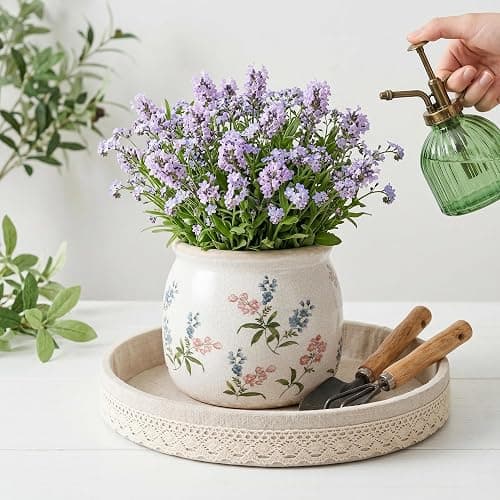 DREAMLOOM Vintage Ceramic Planter for Indoor Plants,6.1" Ice Crack Cottage Scroll Vase Tuscan Decor Flower Pots with Drainage Holes Home Kitchen Farmhouse Antique Decorative Gift (Red-Round) thumbnail 4