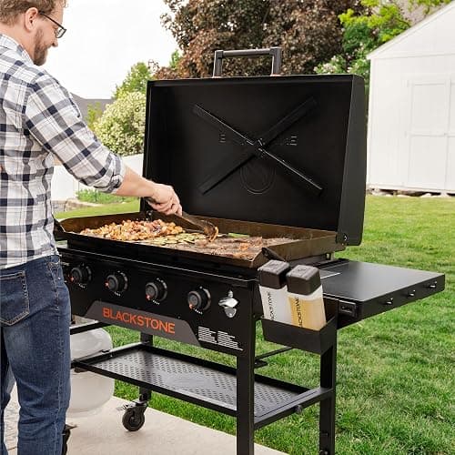 Blackstone Original 36" Griddle, Portable Outdoor Grill with Built-In Hood, Black - Includes Extendable Side Shelves and Caster Wheels | Powder Coated Steel, 4 Burner, Propane, Extendable Side Shelf thumbnail 7