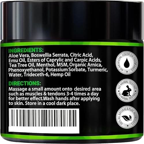 Hemp Cream - Maximum Strength - Natural Hemp Oil Extract Gel Rub with MSM - Glucosamine - Arnica - Turmeric - Maximum Strength - Formulated in USA - 3.9 oz thumbnail 6