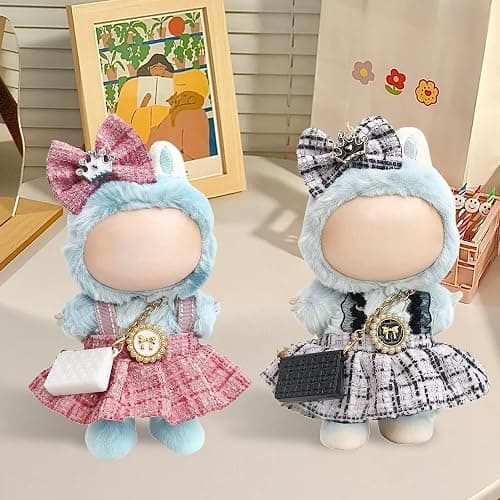 Clothes for Labubu – Lovely Doll Dress with Bow Headband & Mini Chain Bag, Fashion Accessories for Doll Outfit (Chic Black) thumbnail 7