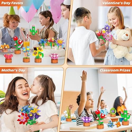 24 Pack Flowers Party Favors for Kids Building Set - 827PCS Succulents 3.6MM Mini Building Blocks Toy for Easter Basket Stuffers, Classroom Prizes, Mother's Day Birthday Gift for Girl Boy Ages 6+ thumbnail 4