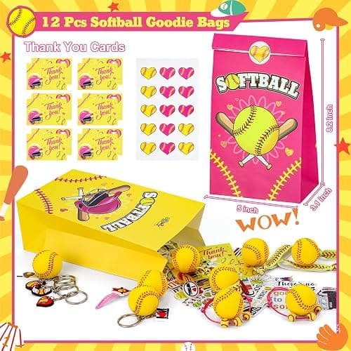 Gifts2U Softball Party Favors, 146 Pcs Softball Goodie Bags Stuffers with Charm Bracelet, Stress Balls, Stickers, Keychain and Softball Accessories, Gifts Bulk for Team Girls Birthday Party. - Softball thumbnail 6