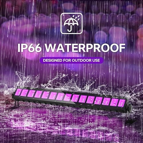 4 Pack LED Black Lights, Blacklight Bars with Plug+Switch+6ft Cord, Light Up 24x24ftx4, IP66 Waterproof Blacklight for Glow Party, Fluorescent Poster, Body Paint, Halloween Decorations, Bedroom, Stage - 4 Count (Pack of 1) thumbnail 4