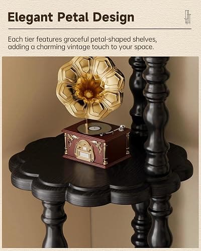 NKGIAG Vintage Corner Shelf 4-Tier, Solid Wood Display Shelf Mid Century, Unique Handcrafted Antique Display Rack, Freestanding Corner Bookshelf with Spindle Legs for Living Room Bedroom, Black thumbnail 3