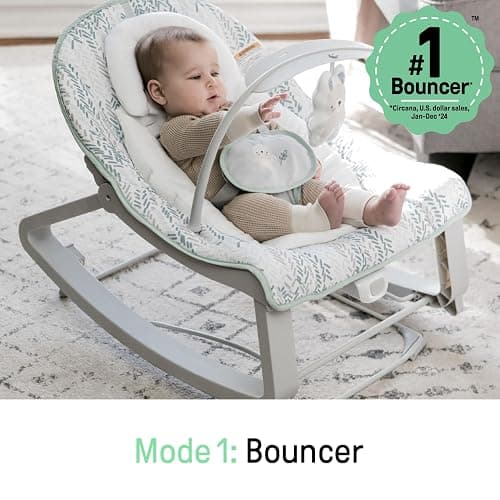 Ingenuity Keep Cozy 3-in-1 Grow with Me Vibrating Baby Bouncer Seat & Infant to Toddler Rocker, Vibrations & -Toy Bar, 0-30 Months Up to 40 lbs (Spruce) thumbnail 5