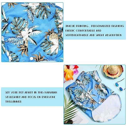 3 Pieces Pet Dog Hawaiian Costume, Includes Puppy Cool T-Shirts Summer Clothes, Funny Cute Dog Retro Fashion Sunglasses and a Colorful Wreath for Small to Medium pet(Blue Series) thumbnail 4