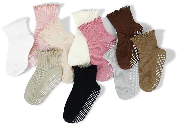 Sooneeya Baby Ruffle Socks - Toddler Girls Non-Slip Socks with Grips - Indoor Soft Cotton Frilly Ankle Sock thumbnail 3