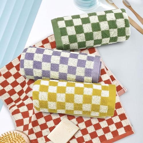 Jacquotha Hand Towels for Bathroom 4 Pack, Cotton Soft Absorbent for Face Spa Bath Gym Kitchen, Hand Towel Set Decorative Checkered, 13 x 29 Inches, 4 Colors thumbnail 2