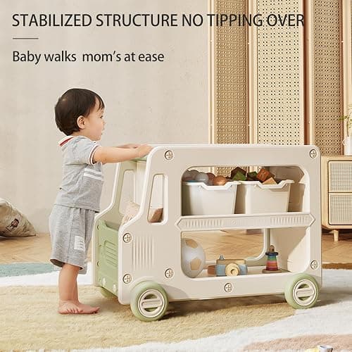 Deer COCO Toy Organizers And Storage For Kids, 2 Layers Toy Storage Cabinet Toys Organization Chest With Bins Multipurpose Toy Storage Box For Nursery, Playroom, Bedroom, Living Room（Green/No Blockes thumbnail 2