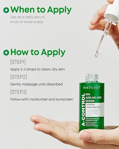Nineless 10% Azelaic Acid Serum with Snail Mucin & Centella - Redness Relief & Dark Spot Corrector for Face - Potent Soothing Formula for Acne-Prone Skin - K-Beauty Skin Care, 1.01 fl.oz thumbnail 6