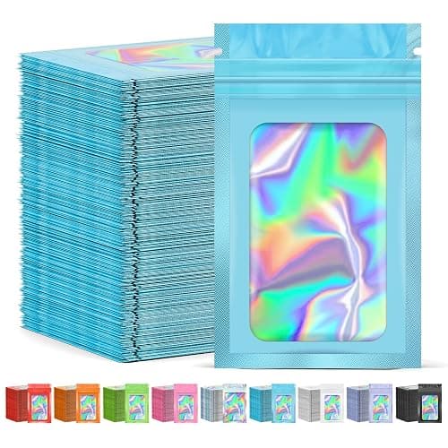 JETMORE 300 Pcs Mylar Bags, Smell Proof Bags Foil Pouch, Holographic Resealable Bags for Small Business, Candy Sample Jewelry Bag Sealable Packaging for Party Favor Food Storage (3x5in-Blue) - Image 1