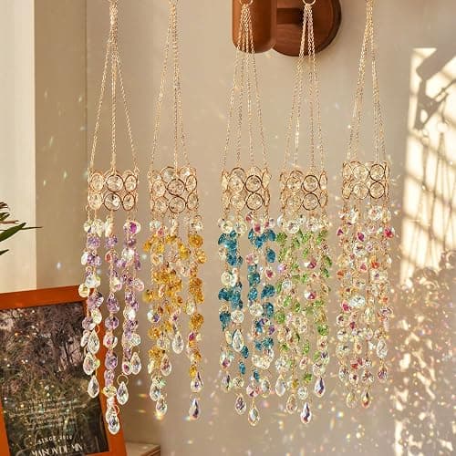 Hanging Window Garden Crystal Sun Catcher, Gold-Plated Sun Catcher for Indoor and Outdoor Decoration, Light Catcher, Party Crystals (Green) thumbnail 5