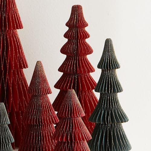 Honeycomb Paper Tree Set of 8 Classic Christmas, Red Green Holiday Mantel Décor, Glitter Gold Edging, Vintage-Inspired Trees, Nostalgic Centerpiece (Set 8 Classic) thumbnail 3