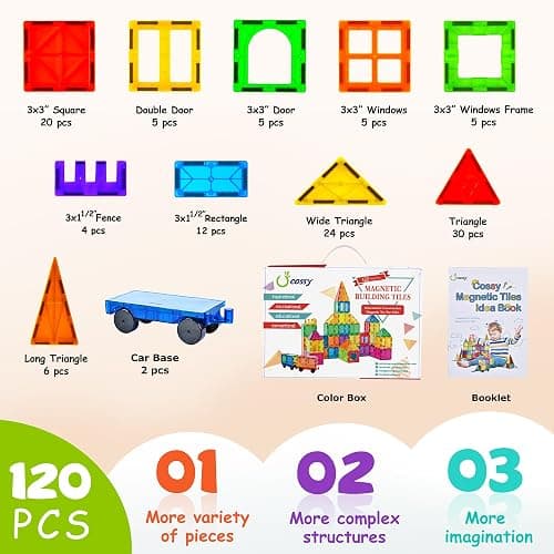 cossy 120Pcs Magnetic Tiles Magnetic 3D Building Blocks Set Educational Construction Toys for 3+ Year Old Kids with Stronger Magnets, Educational Toys, Recreational, Conventional thumbnail 6