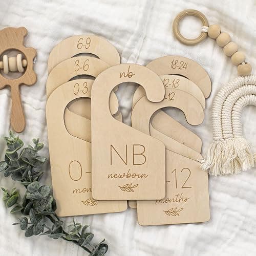 Beautiful Wooden Baby Closet Dividers Set of 7 - Double-Sided Organizer for Newborn to 24 Months Size Clothes - Adorable Nursery Decor Hanger Dividers Easily Organize Your Little Girls or Boys Room thumbnail 6