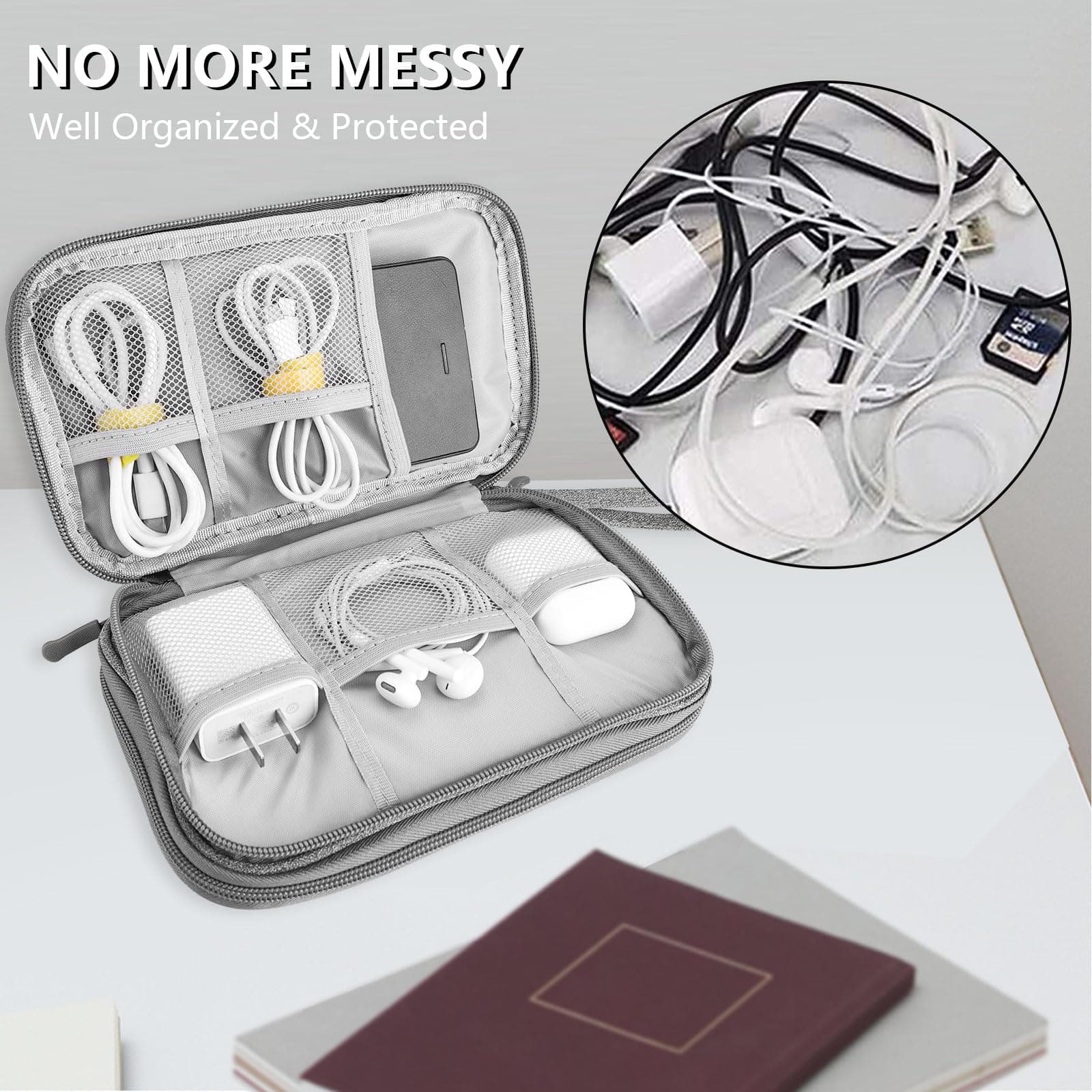 Teskyer Cable Organizer Bag, Portable Travel Cord Organizer case, All in One Waterproof Electronics Accessories Storage Bag for Cables, Chargers, Earphones, Hard Drives, Power Bank, 8.5 x 5 inch thumbnail 3