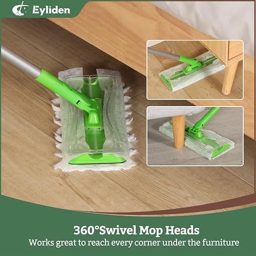 Eyliden Sweeper Mop - Lock Tight Design No Lost Pads - 36 Disposable Dry & Wet Cloths, Dust Mop Starter Kit for Pet Hair, Hardwood Floors, 360 Swivel, Universal Refills, Efficient Floor Cleaning thumbnail 7