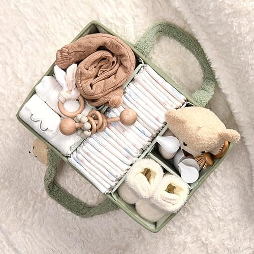 PeraBella Baby Diaper Caddy Organizer, Baby Organizers and Storage for Changing Table, Babies Shower Gift Basket for Boy &Girl, Nursery Essentials Car Caddy Organizer with Handle, Green Diaper Basket thumbnail 2