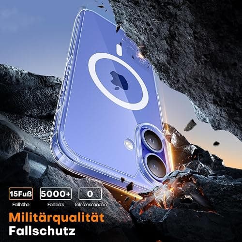 TAURI für iPhone 16 Hülle 6,1" mit Panzer Schutz Glas Folie, Kompatibel mit MagSafe, Schutz nach Militärstandard, [Anti-Vergilbung] Stoßfest Magnetisch Handyhülle - Durchsichtig thumbnail 5