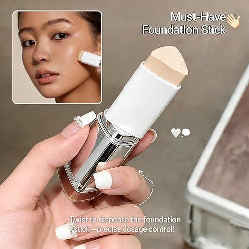2 in 1 White Korean Color Changing Foundation Stick with Brush, Cover Cream Stick Foundation, Moisturizing Long-Lasting Hydration Makeup, Light Coverage Concealer, (01-Ivory White) thumbnail 7