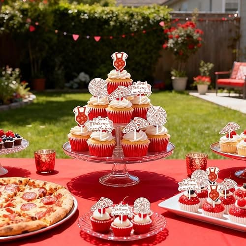 JOYMEMO 24PCS Red Pizza Baby Shower Cupcake Toppers | A Sweet Delivery Is On The Way Cake Decor for Pizza Baby Shower Decorations thumbnail 4